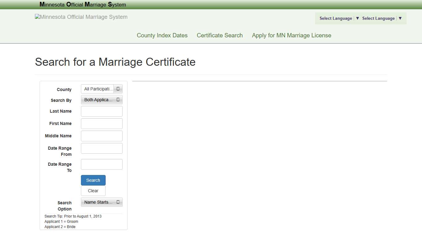 Search for a Marriage Certificate - MACO/MOMS®